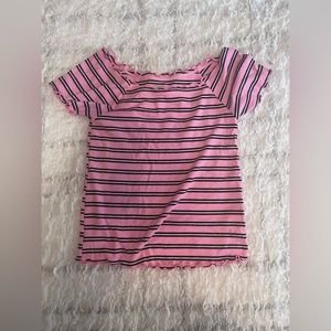 JUSTICE! Pink, Black, & White Ribbed Kids Tee